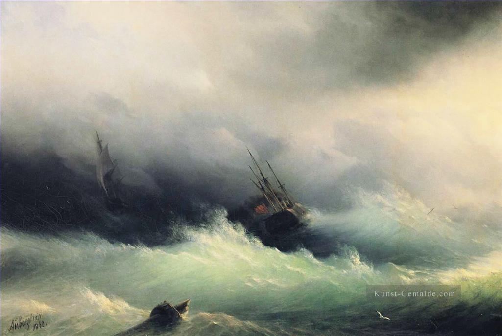 Ivan Aiwasowski Schiffe in einem Sturm 1860 Meereswellen Ölgemälde